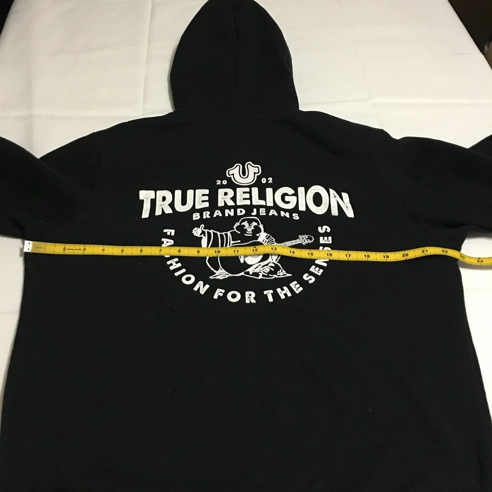 True Religion Mens Large Black Hoodie Full Zip Sweatshirt Black